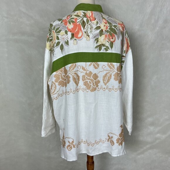 Vintage Citrus Table Linen Floral Cross Stitch Tunic Top L - Picture 5 of 9